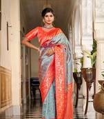 Multicolor woven silk saree with blouse