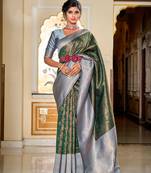 Mehendi woven silk saree with blouse