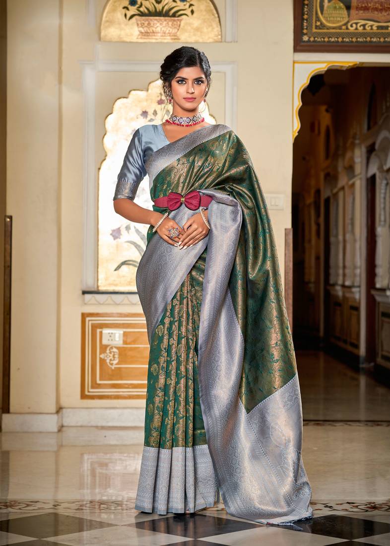 Mehendi woven silk saree with blouse