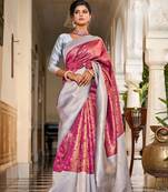 Magenta woven silk saree with blouse