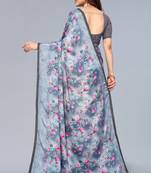 Grey printed art silk saree with blouse