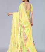 Yellow printed art silk saree with blouse