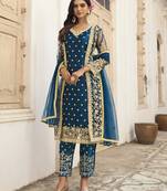 Blue embroidered net salwar