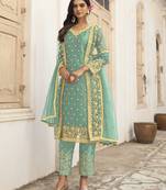 Sea-green embroidered net salwar