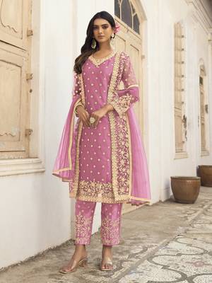 Pink embroidered net salwar 1