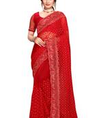 Red embroidered net saree with blouse
