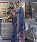 Navy blue woven silk saree with blouse