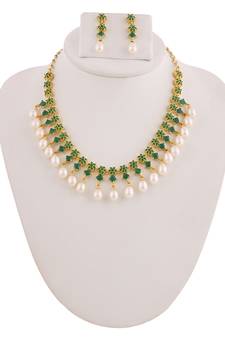 Real Natural Hyderabadi pearls With CZ Stone Studded Set