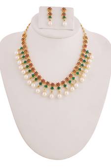 Real Natural Hyderabadi pearls With CZ Stone Studded Set