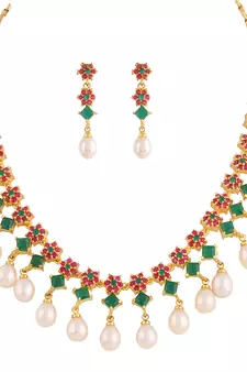 Real Natural Hyderabadi pearls With CZ Stone Studded Set