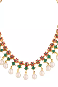 Real Natural Hyderabadi pearls With CZ Stone Studded Set