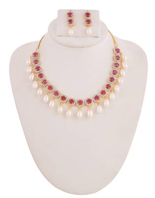 Real Natural Hyderabadi pearls With CZ Stone Studded Set 1