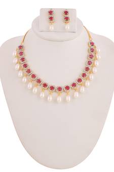 Real Natural Hyderabadi pearls With CZ Stone Studded Set