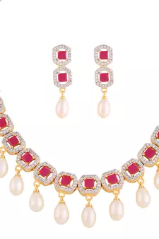 Real Natural Hyderabadi pearls With CZ Stone Studded Set