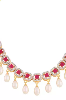 Real Natural Hyderabadi pearls With CZ Stone Studded Set