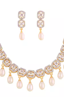 Real Natural Hyderabadi pearls With CZ Stone Studded Set With Certificate