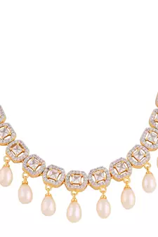 Real Natural Hyderabadi pearls With CZ Stone Studded Set With Certificate