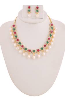 Real Natural Hyderabadi pearls With CZ Stone Studded Set