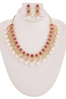 Real Natural Hyderabadi pearls With CZ Stone Studded Set