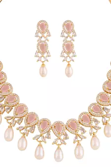 Real Natural Hyderabadi pearls With CZ Stone Studded Set