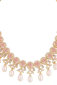 Real Natural Hyderabadi pearls With CZ Stone Studded Set