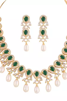 Real Natural Hyderabadi pearls With CZ Stone Studded Set With Certificate