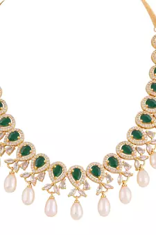 Real Natural Hyderabadi pearls With CZ Stone Studded Set With Certificate