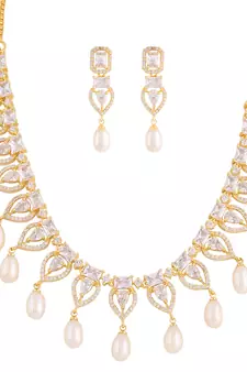 Real Natural Hyderabadi pearls With CZ Stone Studded Set