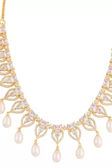 Real Natural Hyderabadi pearls With CZ Stone Studded Set