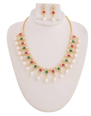 Real Natural Hyderabadi pearls With CZ Stone Studded Set 1