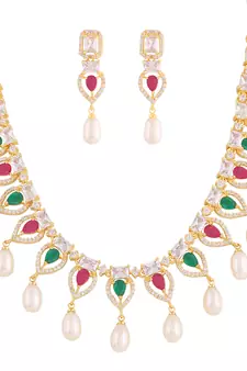 Real Natural Hyderabadi pearls With CZ Stone Studded Set