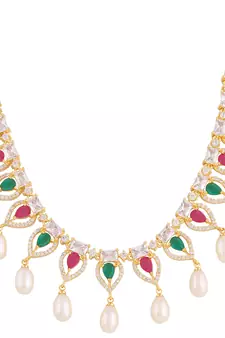 Real Natural Hyderabadi pearls With CZ Stone Studded Set