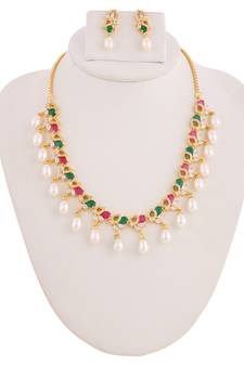 Real Natural Hyderabadi pearls With CZ Stone Studded Set