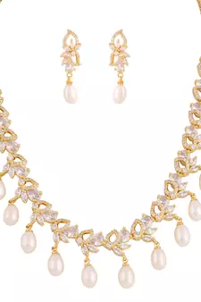 Real Natural Hyderabadi pearls With CZ Stone Studded Set With Certificate
