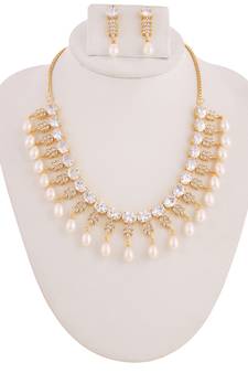 Real Natural Hyderabadi pearls With CZ Stone Studded Set