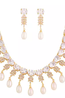 Real Natural Hyderabadi pearls With CZ Stone Studded Set