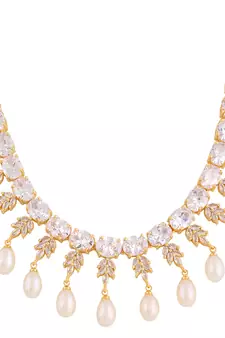 Real Natural Hyderabadi pearls With CZ Stone Studded Set