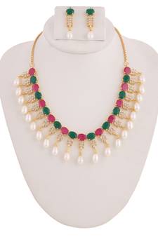 Real Natural Hyderabadi pearls With CZ Stone Studded Set
