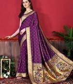 Purple Woven Silk Blend Saree With Blouse