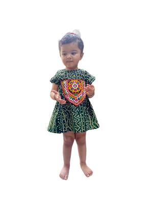 Aglare cotton bandhni frock ,,frocks for girls,, frocks for kids, frocks. Green 1