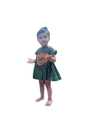 Aglare cotton bandhni frock ,,frocks for girls,, frocks for kids, frocks. Green 6