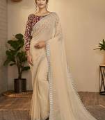 Beige Zari And Sequins Embroidered Georgette Party Wear Festival Saree
