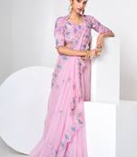 Baby Pink Sequins And Thread Embroidered Organza Party Wear Festival Saree