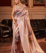 Onion pink printed silk saree with blouse