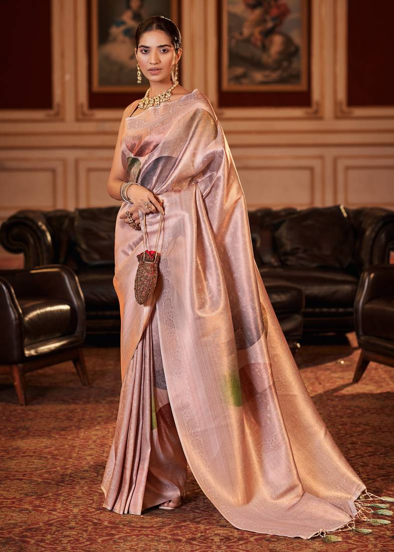 Onion pink printed silk saree with blouse