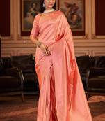 Light salmon printed silk saree with blouse