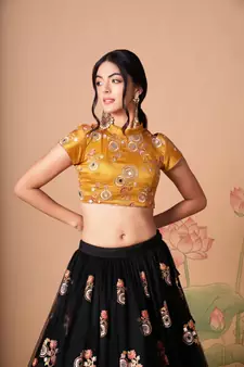 Alluring Black& Gold Net Thread Zari & Sequins Embroidery With Mirror Wedding Designer Lehenga Choli With Dupatta