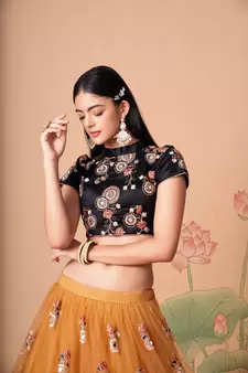 Marvelous Gold & Black Net Thread Zari & Sequins Embroidery With Mirror Wedding Designer Lehenga Choli With Dupatta