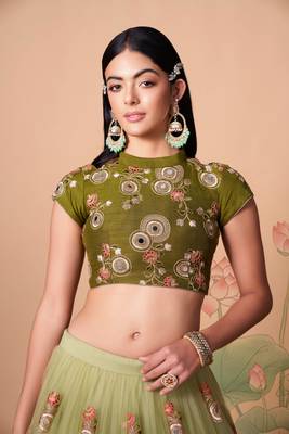 Stunning Pista & Mehendi Net Thread Zari & Sequins Embroidery With Mirror Wedding Designer Lehenga Choli With Dupatta 4