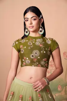 Stunning Pista & Mehendi Net Thread Zari & Sequins Embroidery With Mirror Wedding Designer Lehenga Choli With Dupatta